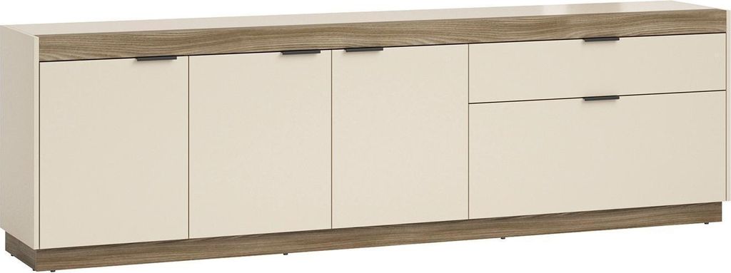 TV Lowboward - 228 x 69 cm - 2 Türen - 1 Klappe - 1 Schublade - Praline Elm Nachbildung - Sandgrau