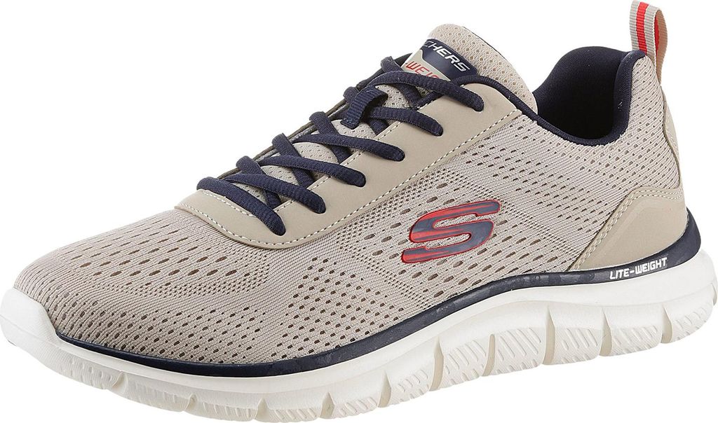 A single beige Skechers shoe is shown against a white background.