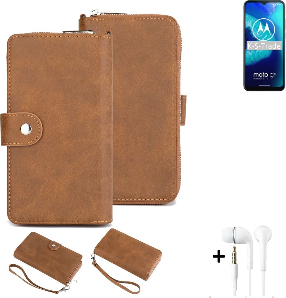 K-S-Trade 2in1 Handyhülle kompatibel mit Motorola Moto G8 Power Lite + Kopfhörer Schutzhülle & Portemonnee Schutzhülle Tasche Handytasche Case