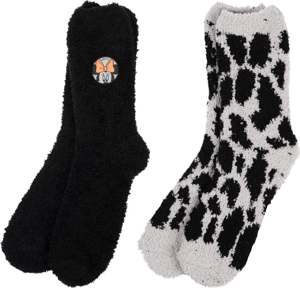 Disney Minnie Mouse Kuschelsocken für Damen Socken Sneaker Schwarz/Grau (2er Pack), Größe:39-42