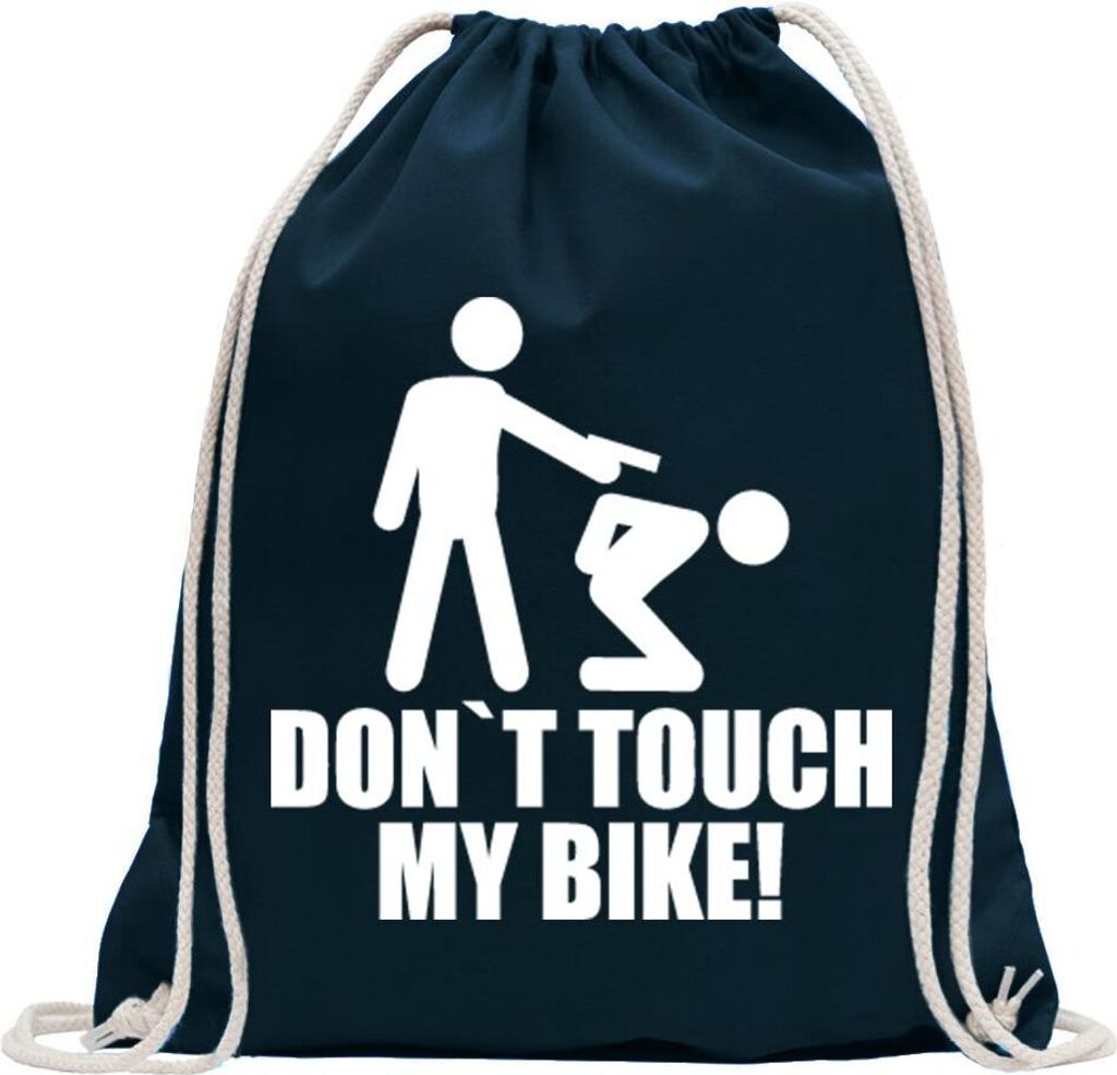 Kiwistar - Turnbeutel - dunkelblau - Dont touch my Bike! - Fun Rucksack Sport Beutel Gymsack Baumwolle mit Ziehgurt