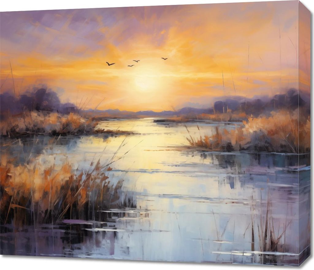 Bild 70x60cm Sonnenuntergang im Sumpf