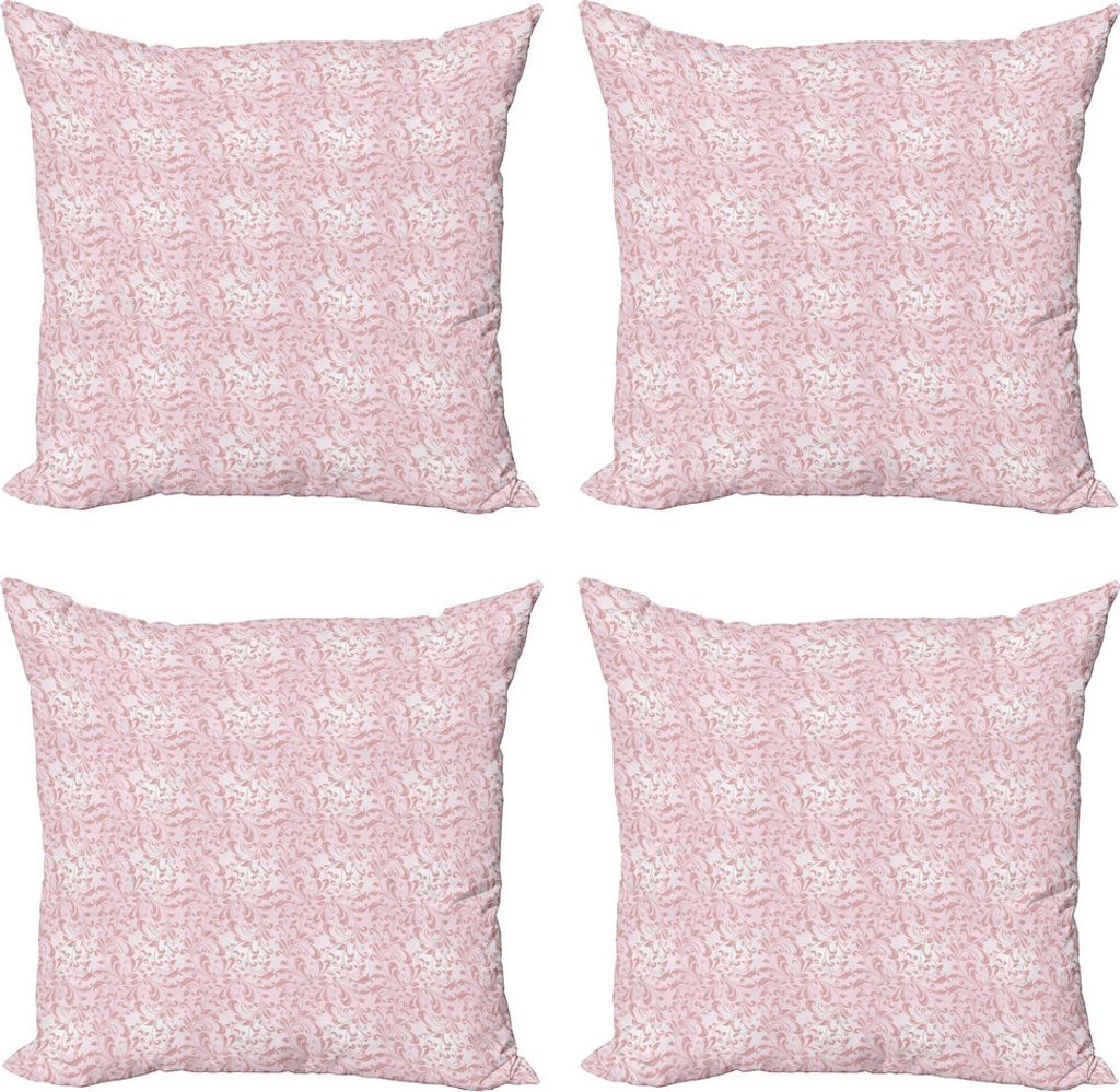 ABAKUHAUS Damast Kissenbezug Set (4 Stück), Monochrome Botanical Leaves, Moderner Doppelseitiger Digitaldruck, 45 cm x 45 cm, Blush und Rose