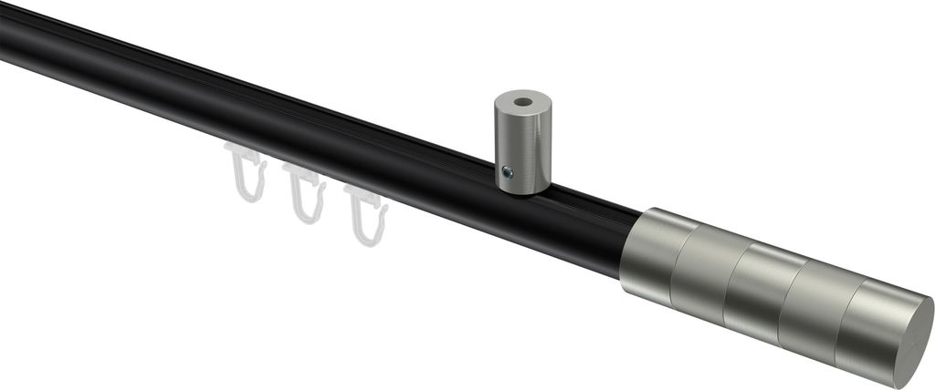 Interdeco Innenlaufstange / Gardinenstange mit Innenlauf Schwarz / Edelstahl-Optik, Typ Sonius Mavell (Zylinder Bicolor) Deckenmontage, 20 mm Ø 1-...