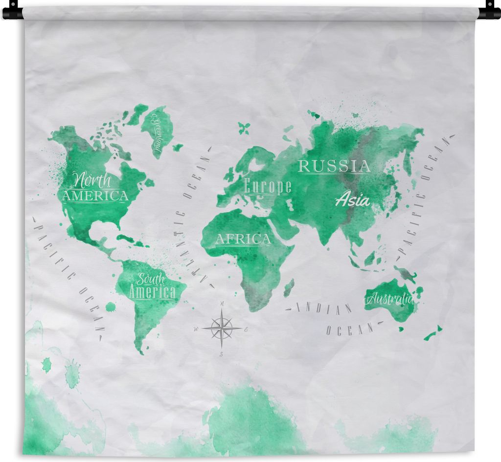 MuchoWow Wandteppich Wandbehang Weltkarten - Grün - Farbe 150x150 cm Tapisserie Dekoration Wandtuch - Wohnaccessoires - Modernes