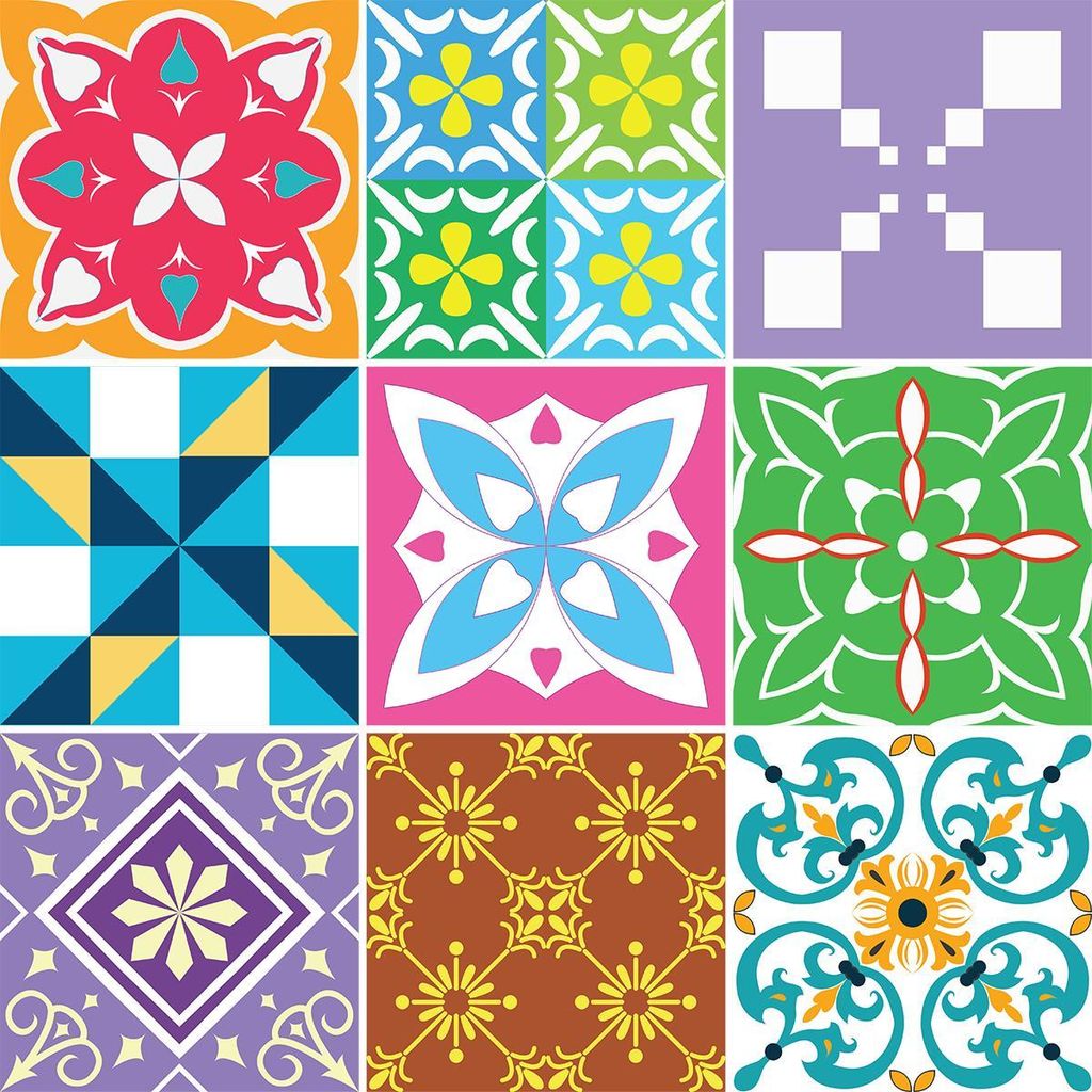Selbstklebende Fliesenaufkleber für Küche und Bad – 9 Vizia Azulejos Zementfliesenaufkleber – 9 Aufkleber 10 x 10 cm