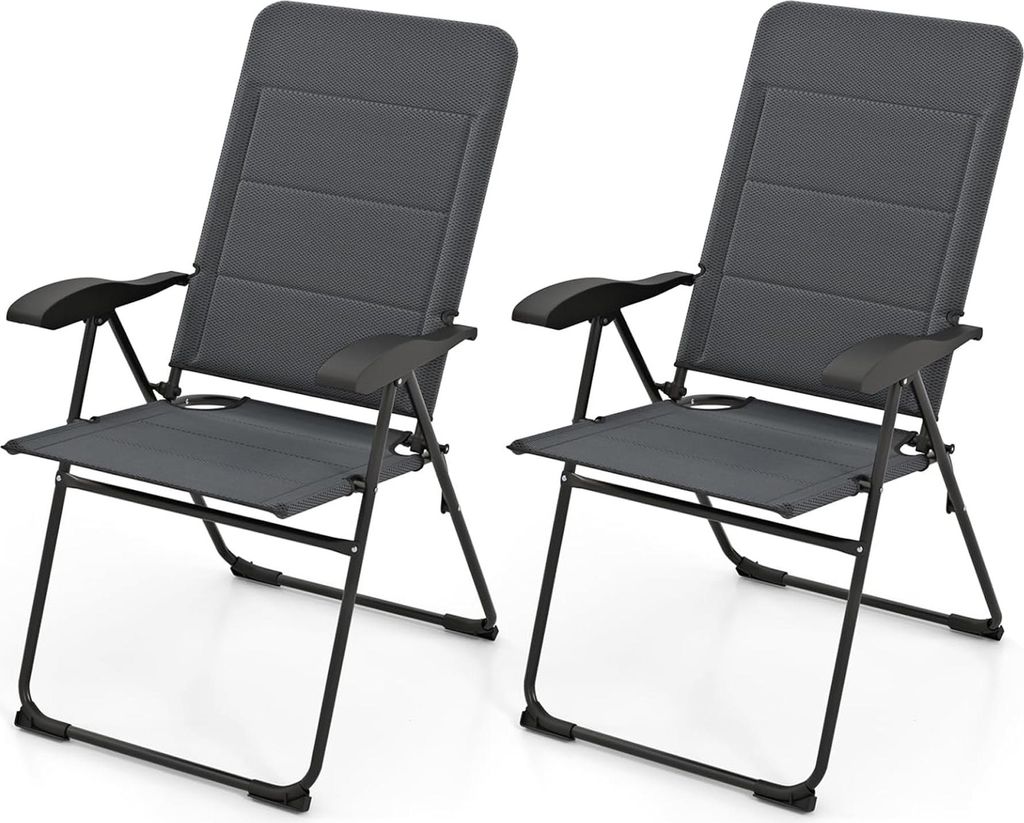 KOMFOTTEU 2er Set Gartenstühle, Klappstühle mit Verstellbarer Rückenlehne, Campingstuhl aus Stoff und Metall, Balkonstühle klappbar für Pool, ...