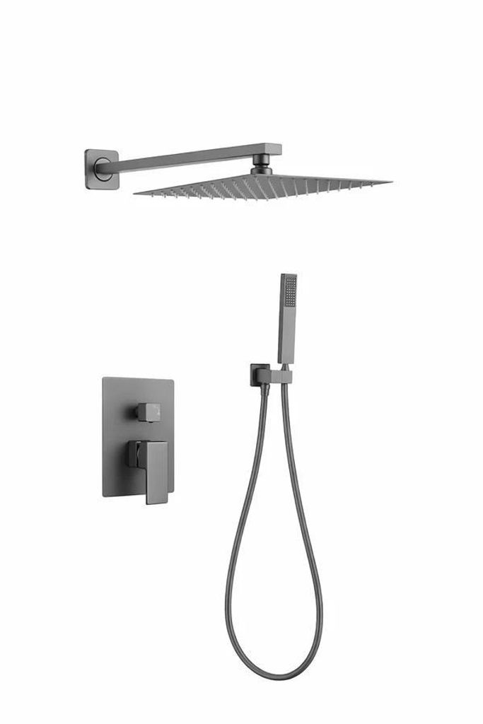 WEBO Rio Unterputz Regendusche Grau Edelstahl 304 20 cm Quadratisch mit Handbrause Einhebelmischer Komplettset