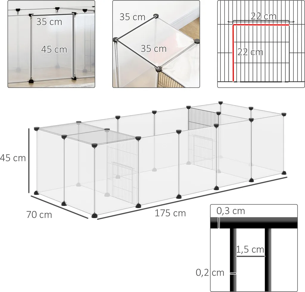 Espace de Jeu Modulable pour Lapins et Cochons d'Inde Intérieur Blanc