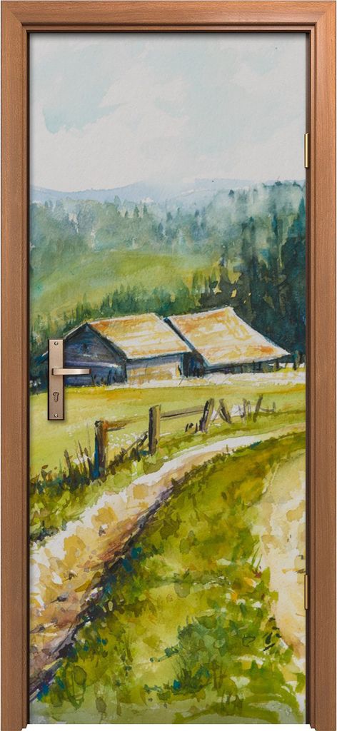 Türposter 80x200 cm Türaufkleber Türtapete Türfolie Klebefolie Kunst ländliche Landschaft grüne Wiese