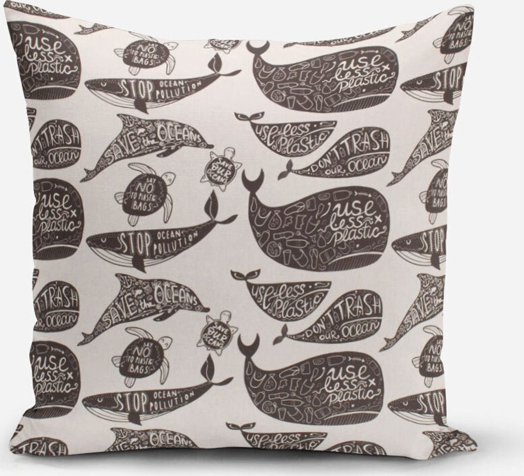 SCHÖNER LEBEN. Kissenhülle Save the Ocean Meerestiere schwarz weiß Größe 80x80cm (HxB) 80x80cm (HxB) Größe