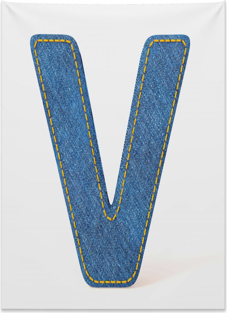Abakuhaus Buchstabe V Wandteppich, Kleidungs-Mode-Thema aus Weiches Mikrofaser Stoff Kein Verblassen Klare Farben Waschbar, 110 x 150 cm, Gelb Blau