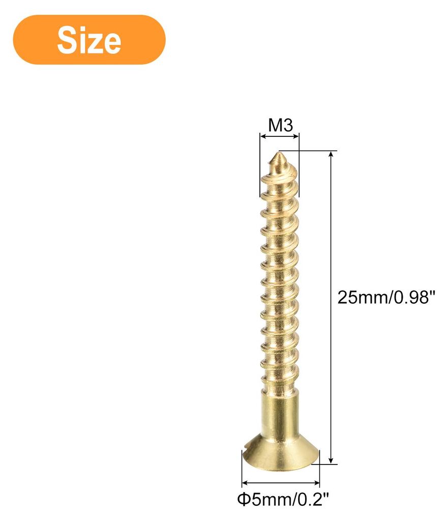 30 Stš¹ck Schlitz Messing Holzschrauben, M3 x 25mm Schlitzantrieb Senkkopf Selbstschneidende Schraube fš¹r Holzarbeiten M?bel