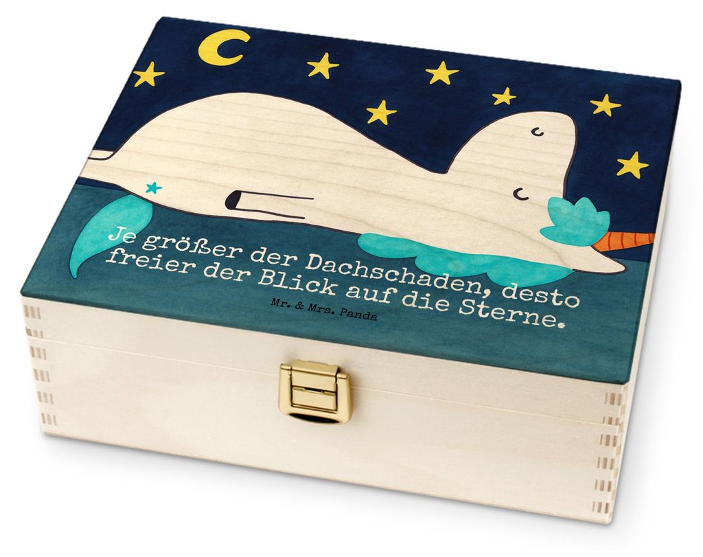 Mr. & Mrs. Panda Holz Teebox Einhorn Sternenhimmel Design - Weiß - Geschenk, Unicorn, Tee Organizer, Sterne, Box, Teebeutel, für Paare, Einhörne...