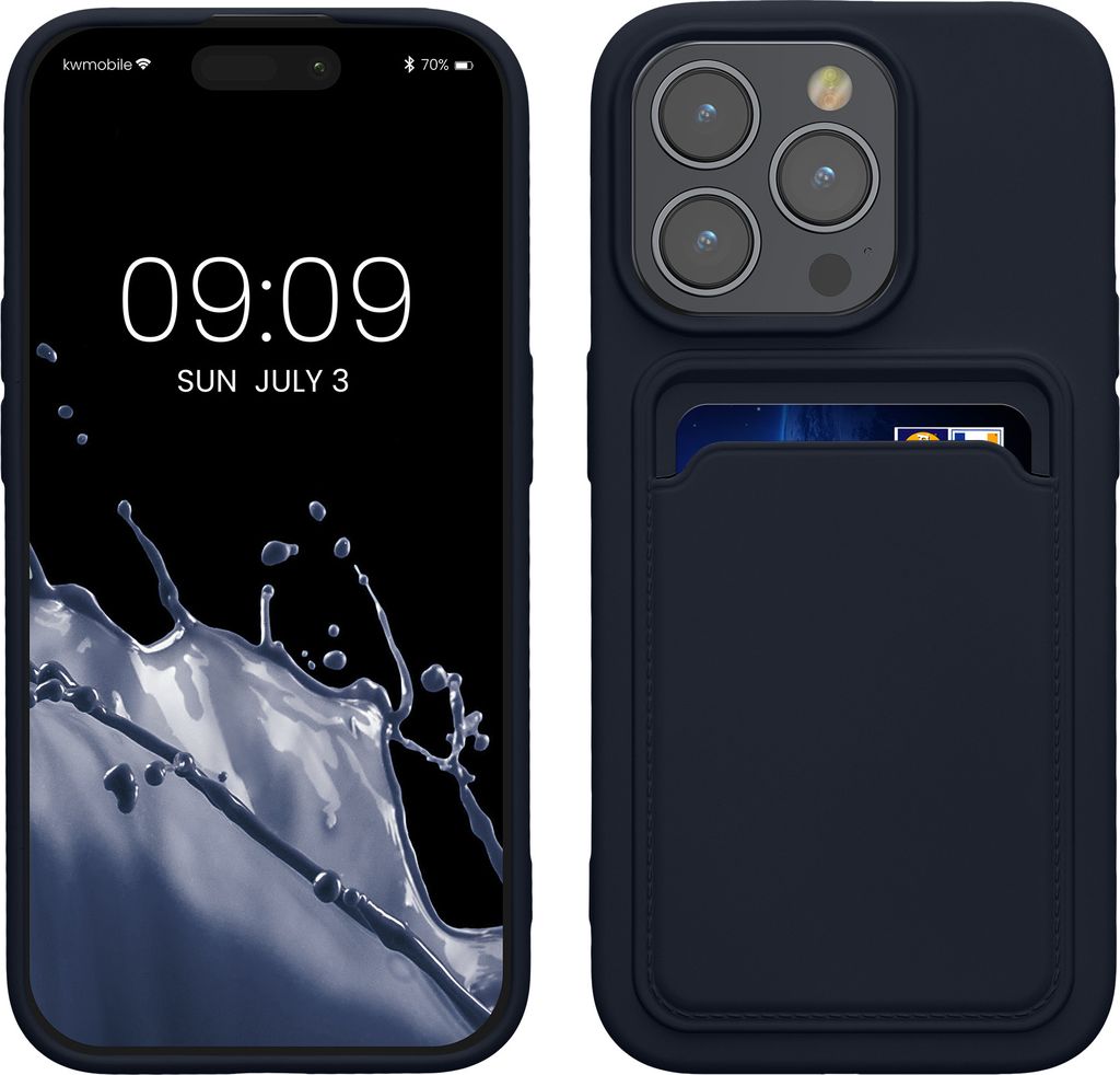 kwmobile Handyhülle kompatibel mit iPhone 15 Pro Hülle - Handy Cover mit Fach für Karten - in Dunkelblau