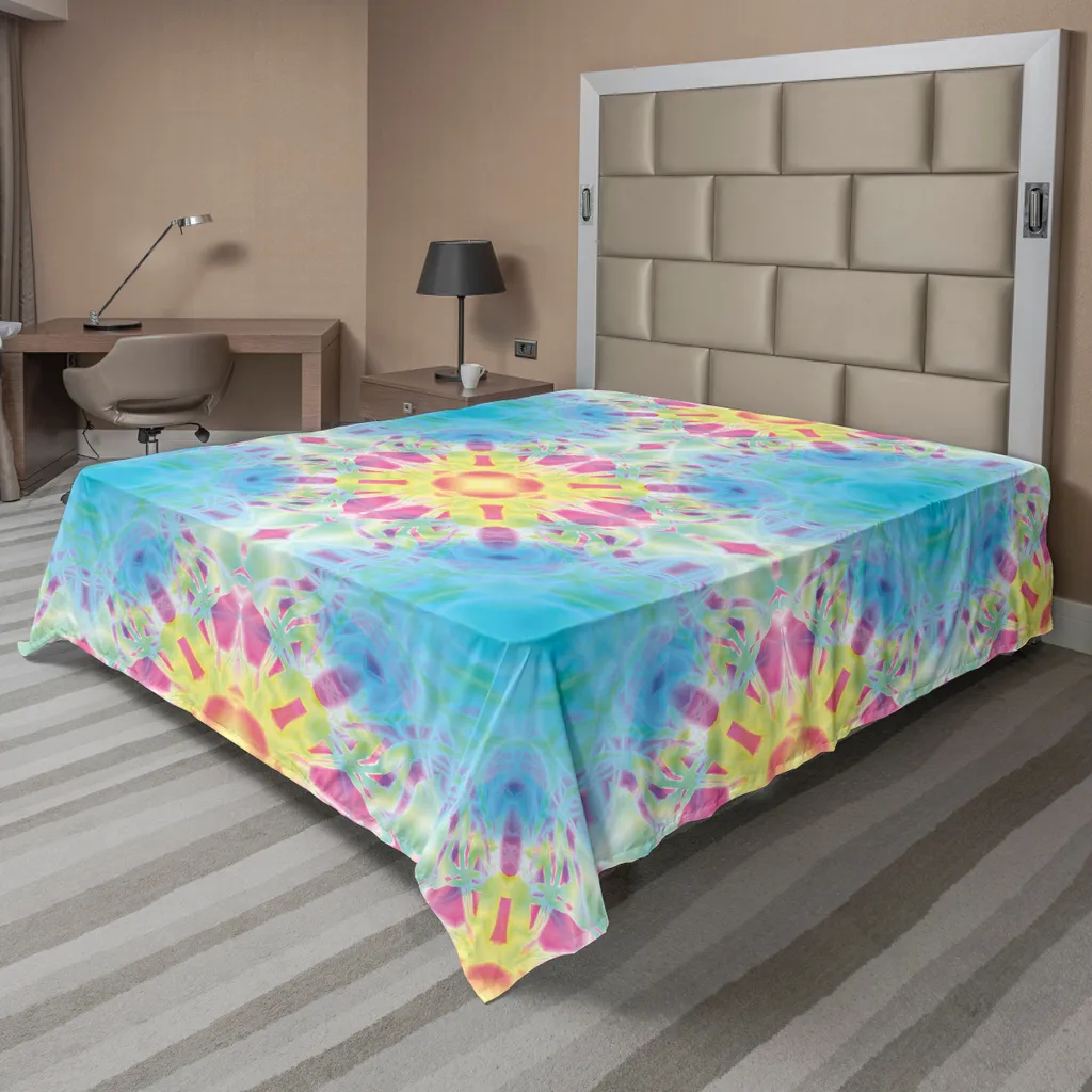 Drap plat psychédélique ABAKUHAUS 275x260 cm, motif kaléidoscopique
