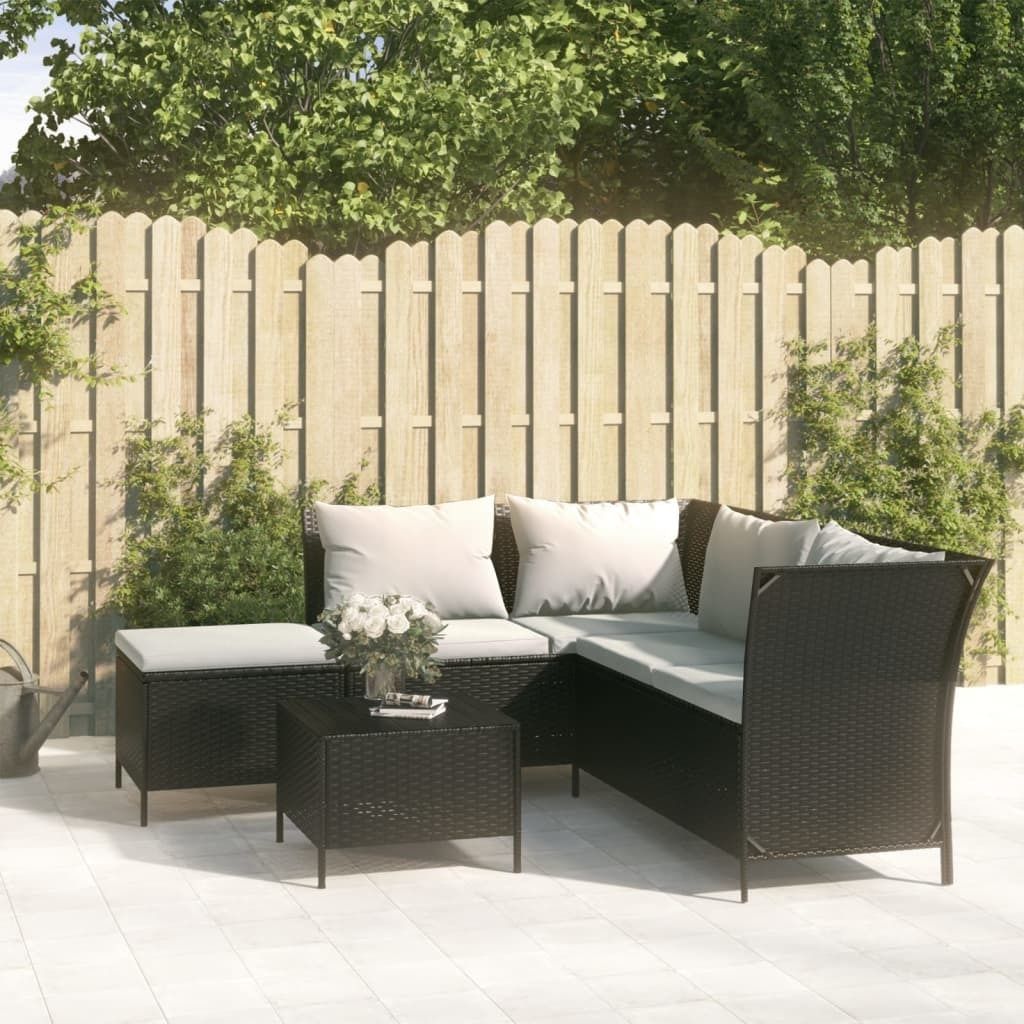 "Rabatt" 4-tlg. Garten-Lounge-Set - Wetterfestes Sitzgruppe - für 3 Personen - mit Kissen Schwarz Poly Rattan - Lounge-Dining set CC8467