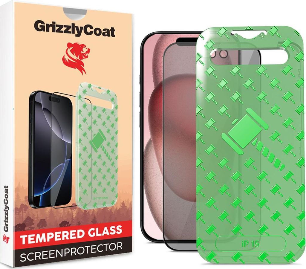 GrizzlyCoat Easy Align AntiSpy iPhone 15 Panzerglas Gehärtetes Glas Displayschutz Privacy - Hüllenfreundlich + Applikator - Schwarz