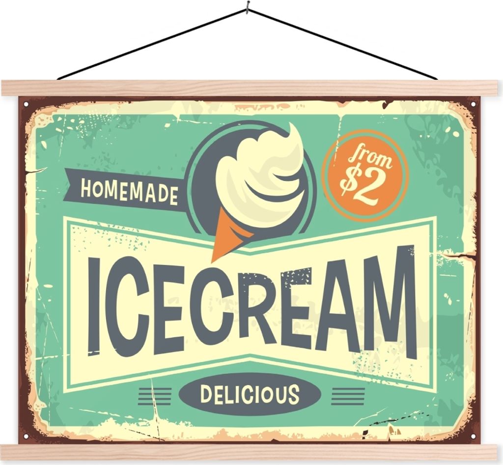 MuchoWow Textilposter Eis - Vintage - Teller - Zitat 40x30 cm mit holzfarbenen Rahmen - Bilder