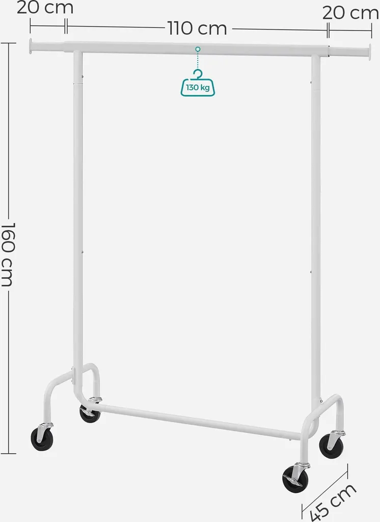 stender appendiabiti doppio estensibile bellahome con ruote in metallo bianco 45x90x104/170 cm