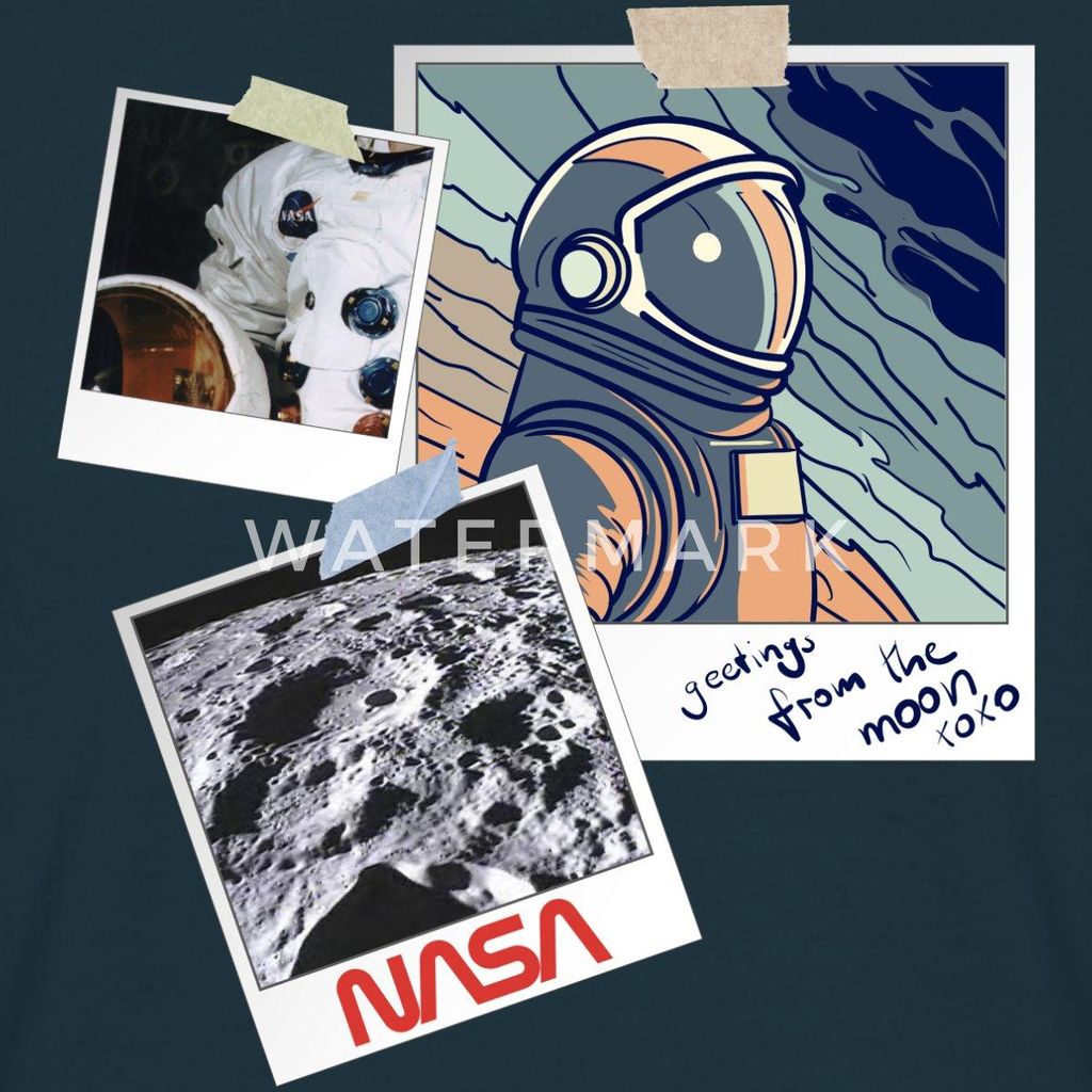 Spreadshirt NASA Greetings From The Moon Design Männer T-Shirt, XXL, Navy