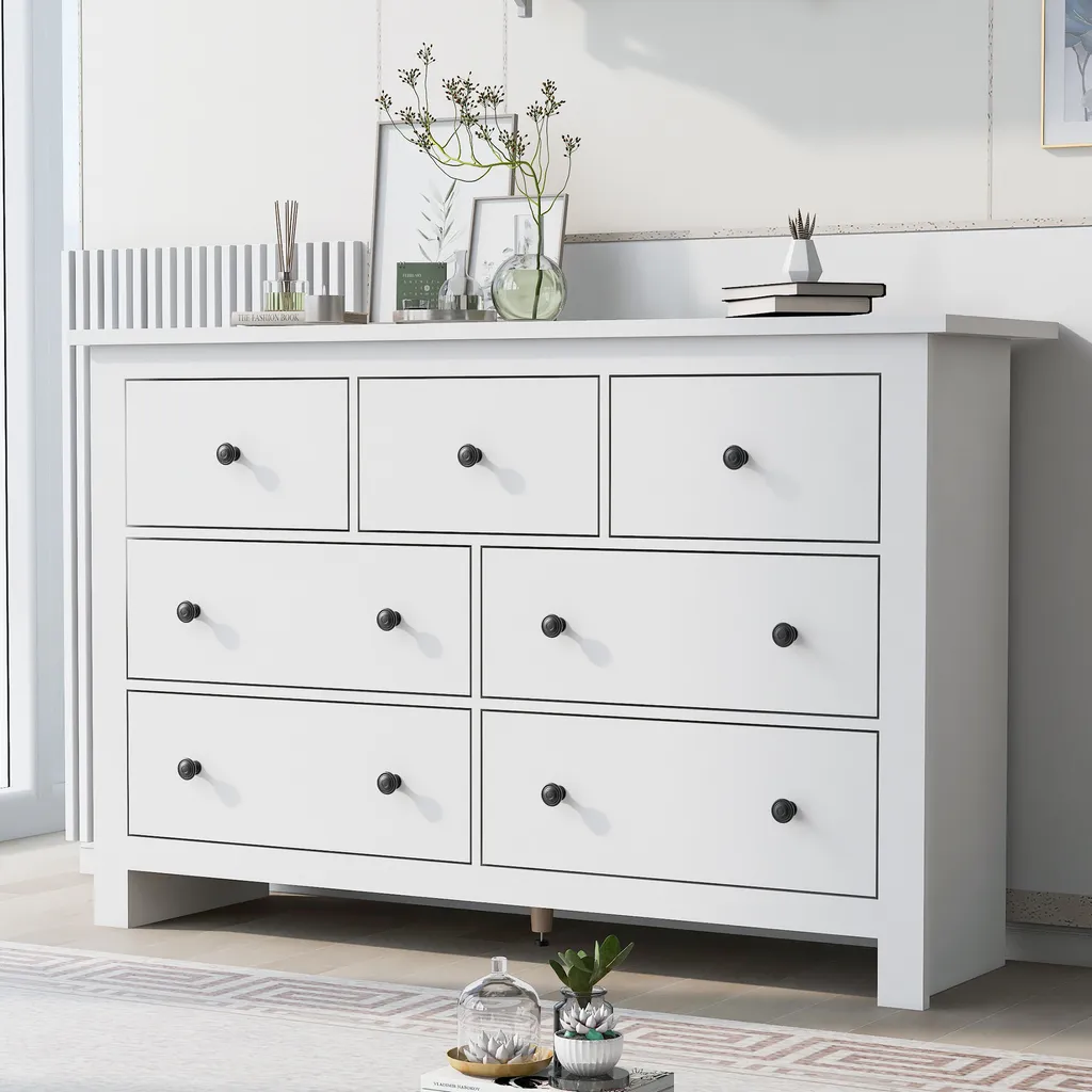 Commode de Rangement en Bois Blanc 140cm Style Buffet de Campagne - 9
