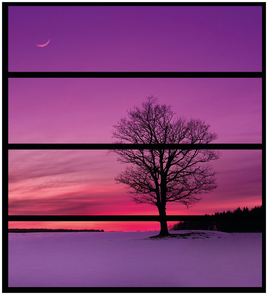 Wallario Möbelfolie / Aufkleber, geeignet für Ikea Malm Kommode mit 4 Schubfächern - Mond und Baum am Abend bei Schnee