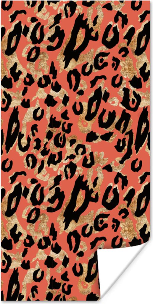 MuchoWow Poster Pantherdruck - Gold - Rosa 40x80 cm - Dekoration
