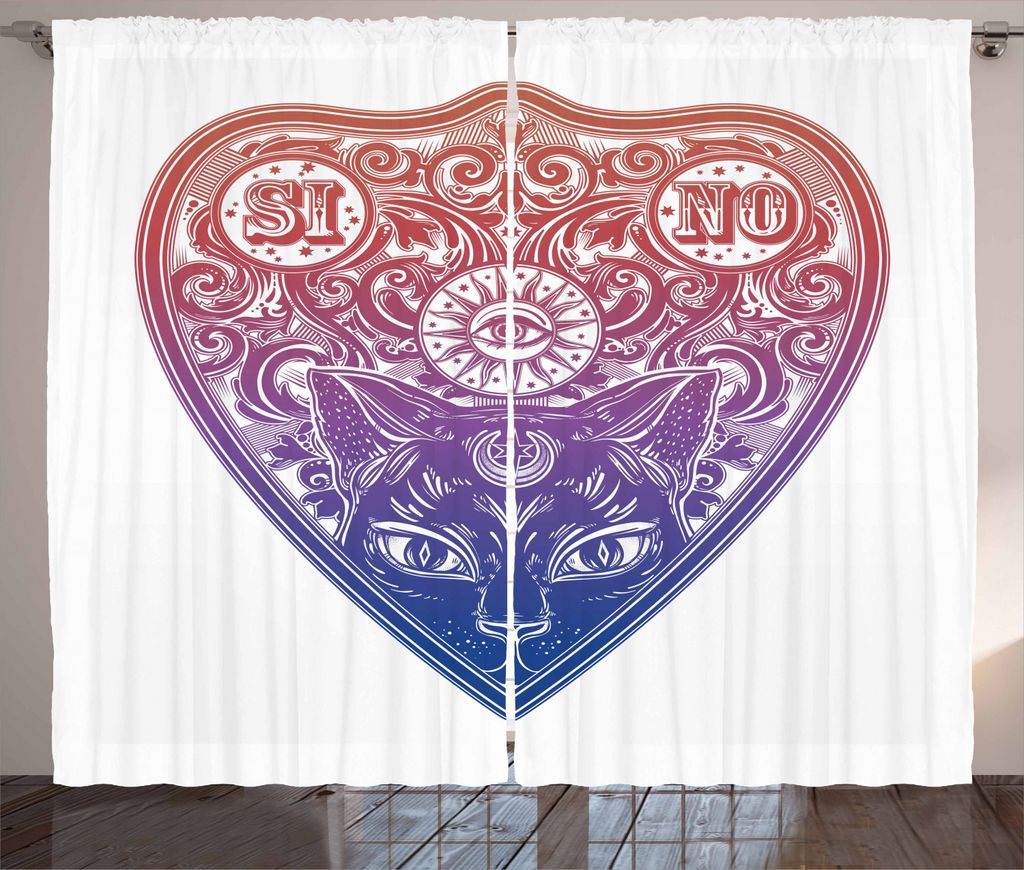 ABAKUHAUS Ouija-Brett Rustikaler Gardine, Schwarze Katze und Sonne, Schlafzimmer Kräuselband Vorhang mit Schlaufen und Haken, 280 x 225 cm, Violet...
