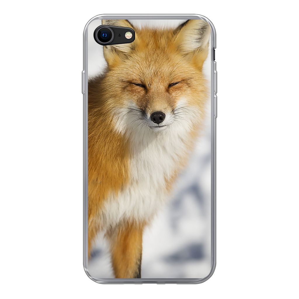 MuchoWow Handyhülle Schutzhülle Hülle für iPhone 7 Fuchs - Schnee - Rot Silikon Softcase Handy Hülle - Kartenhalter