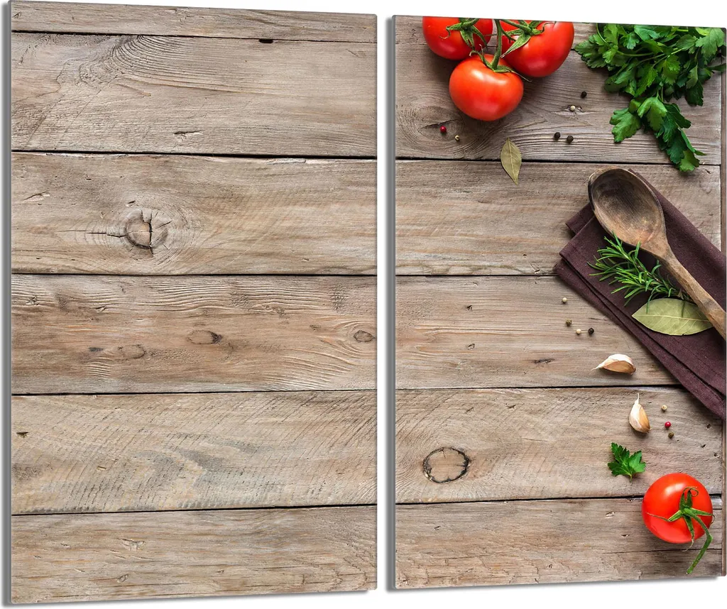 Piastre Coprifornelli 2 Pezzi 30x52 Vetro Temperato Design Legno Pomodori