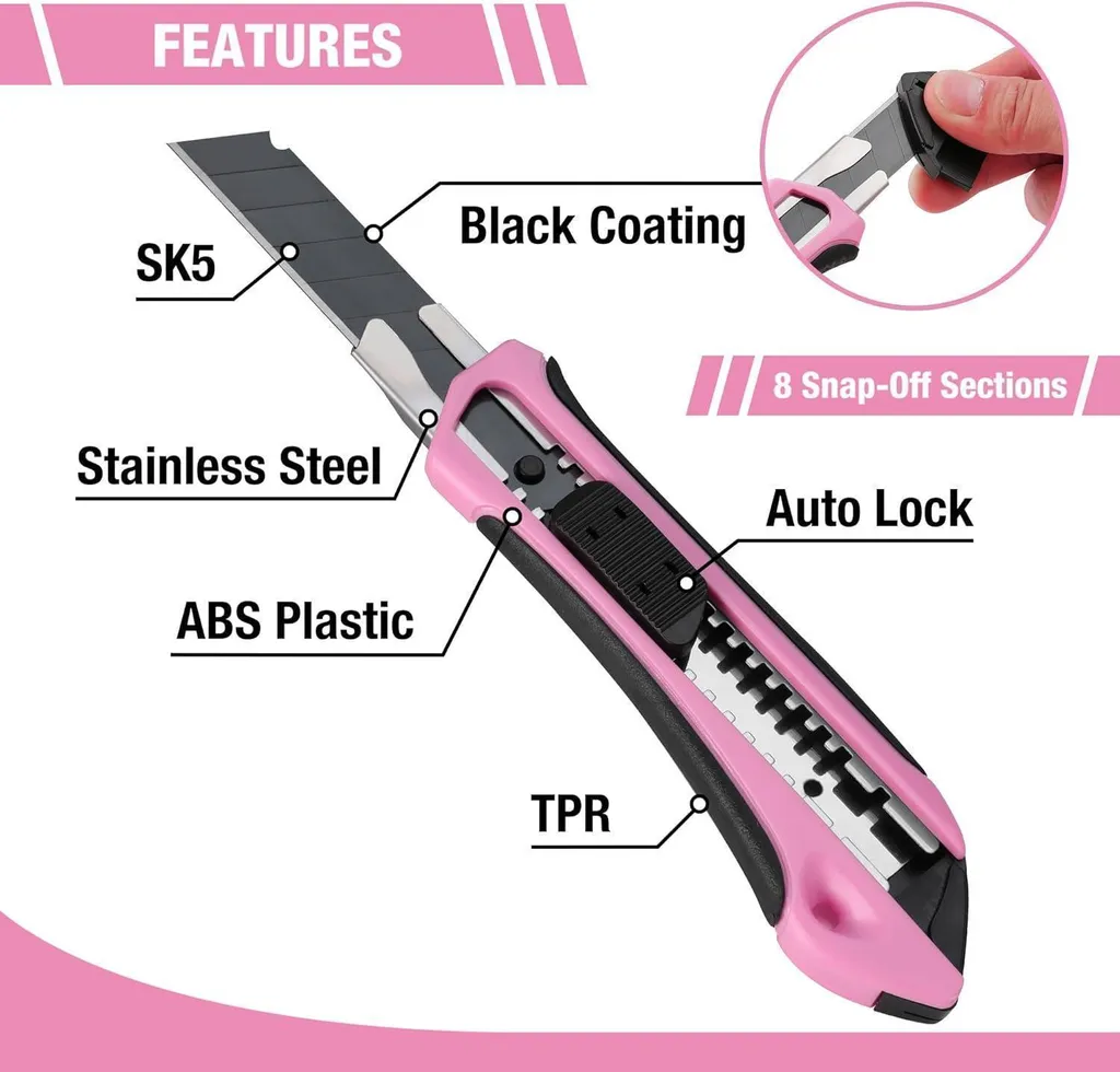 Cutter universel 18mm professionnel avec lot de 20 lames acier carbone