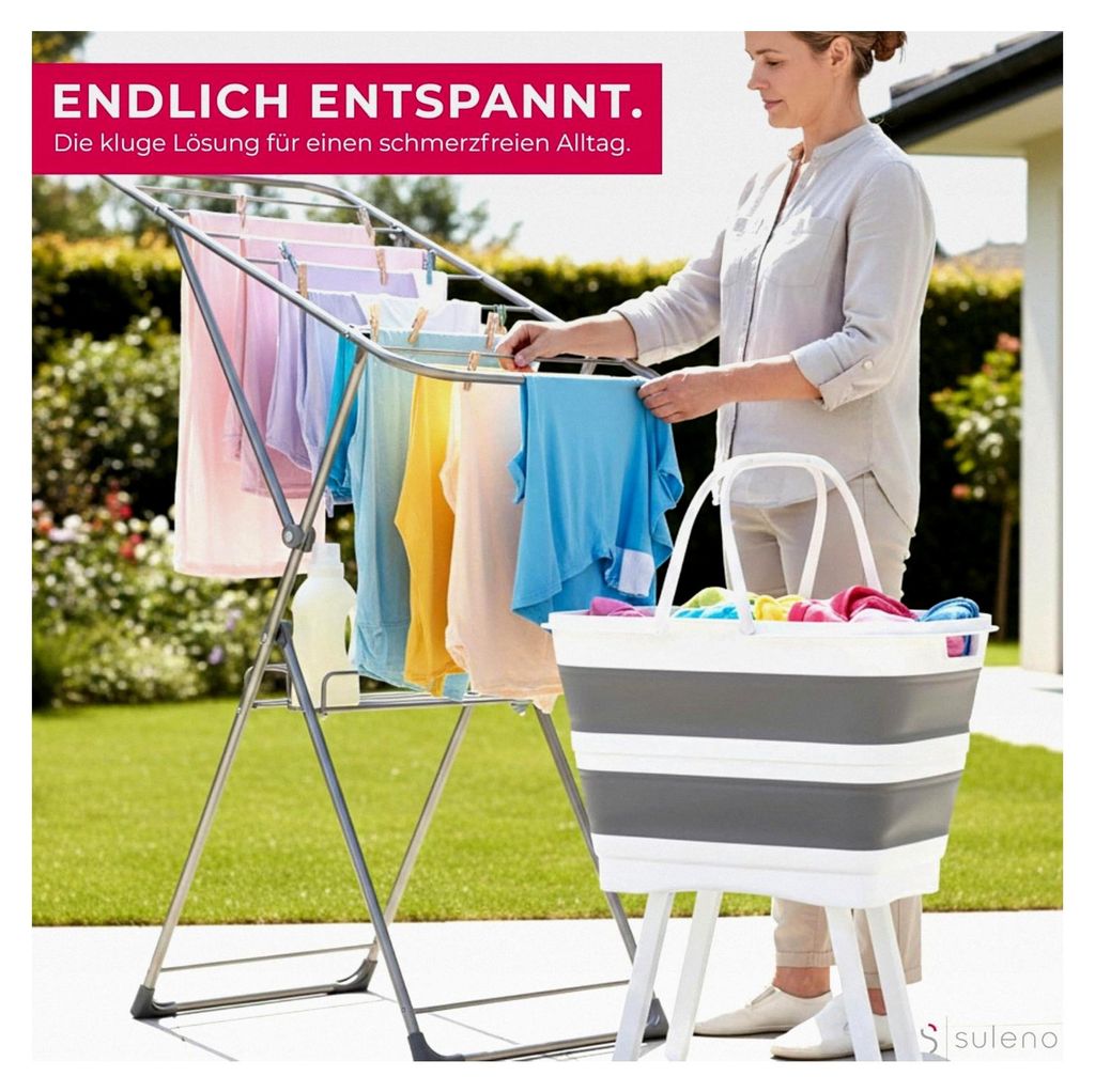 Faltbare Multifunktions-Waschwanne mit Ablauf – 26 L, wasserdicht und platzsparend – Wäschekorb, Spülbecken und mobile Waschstation für Camp...