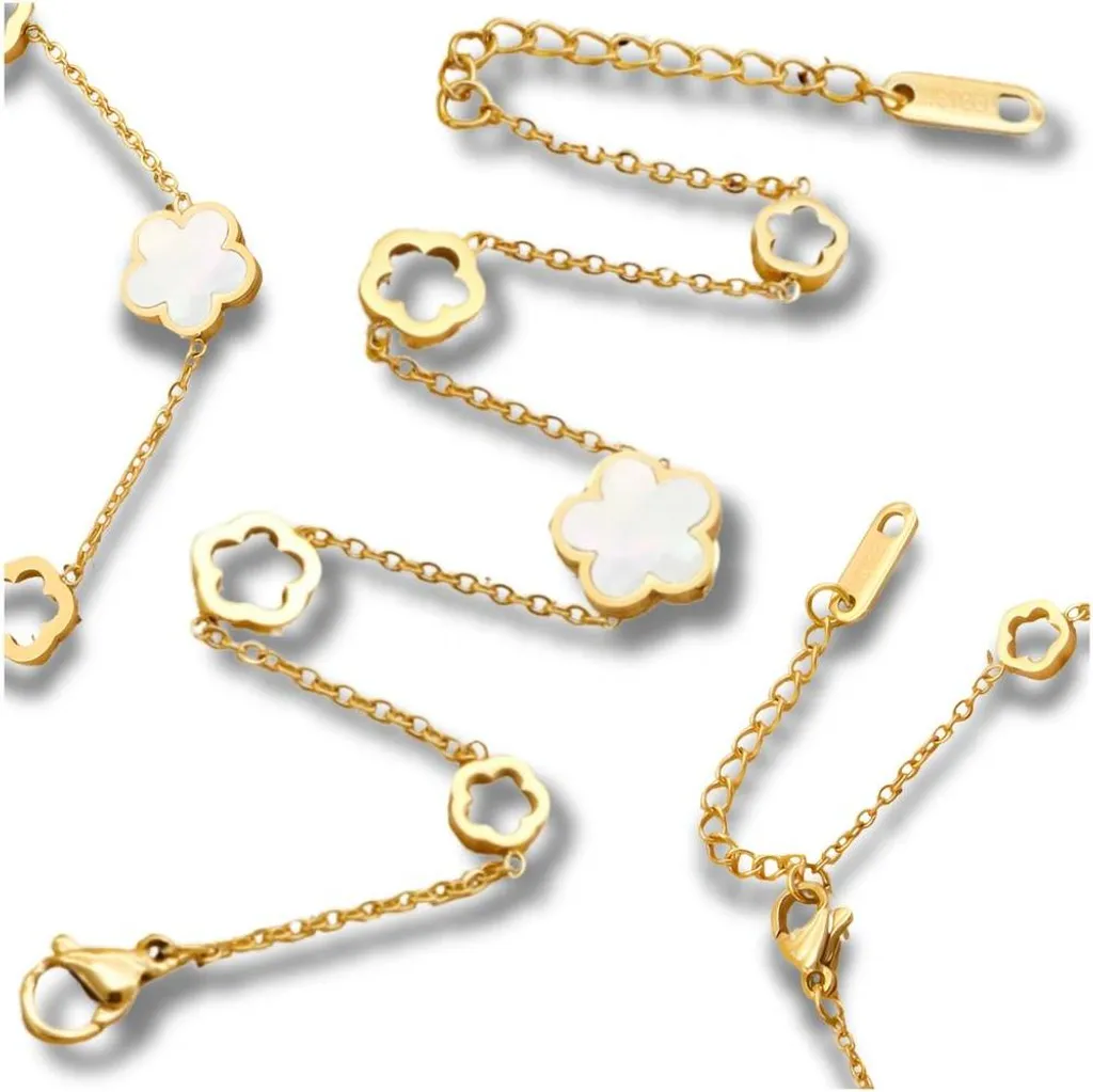 Bracciale d'oro Camerazar in acciaio chirurgico - Fiore Bianco Elegante