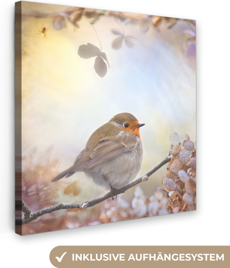 MuchoWow - Leinwandbilder - Vogel - Zweig - Blätter - Abstrakt, Wandbild, Wanddeko Bilder Wohnzimmer, 50x50 cm
