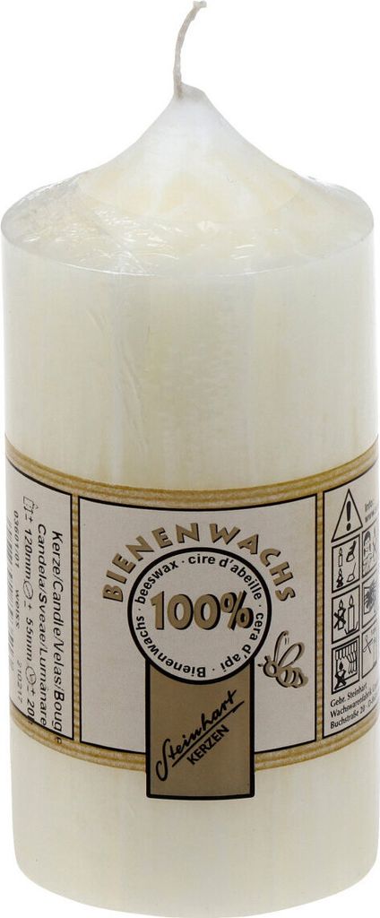 100% Bienenwachs Stumpenkerze "Struktur" Weiß 120 x Ø 55 mm Produktbild 