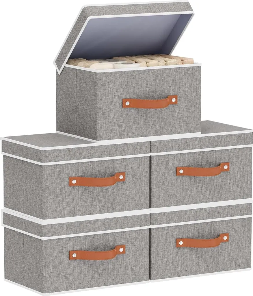 Boîte de rangement 33x23x20 cm en tissu renforcé gris, lot de 5 unités