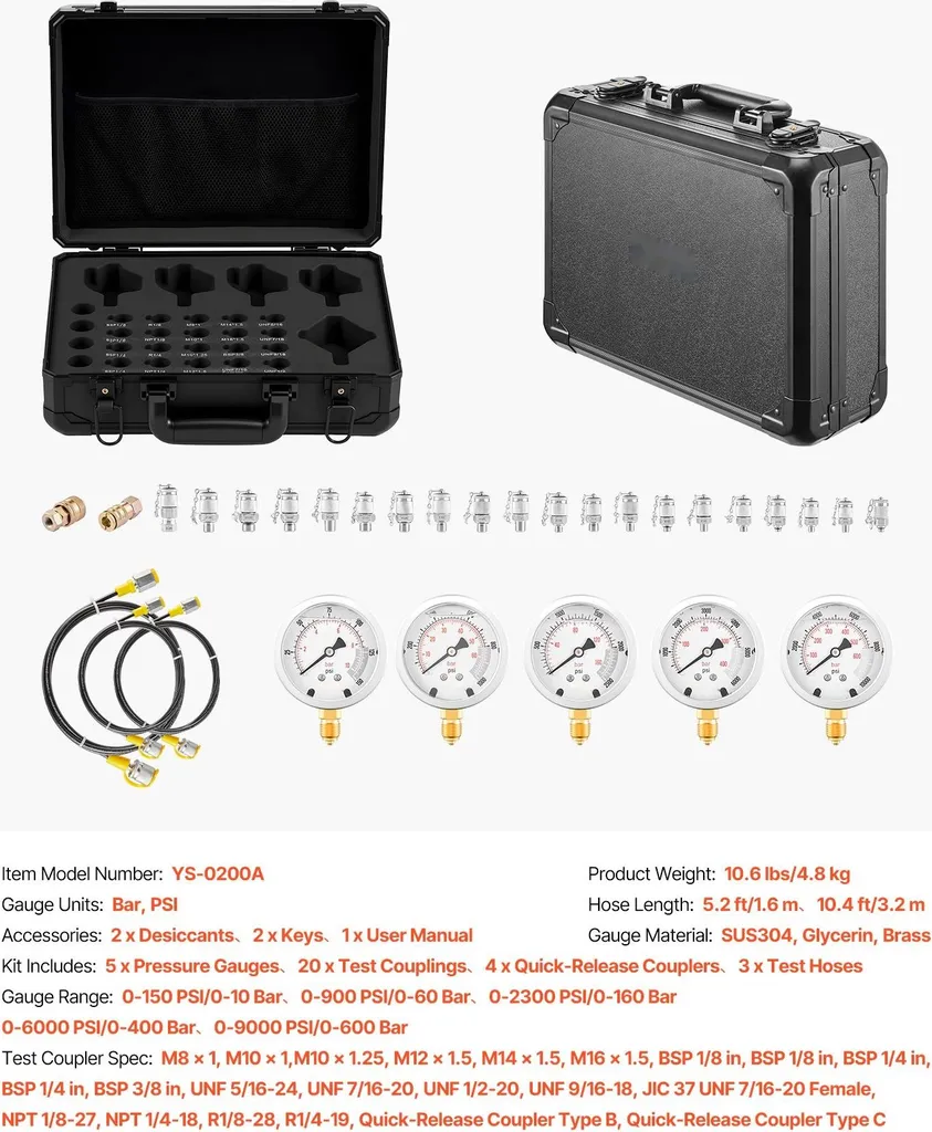 Coffret de diagnostic hydraulique complet avec manomètres et raccords - 7