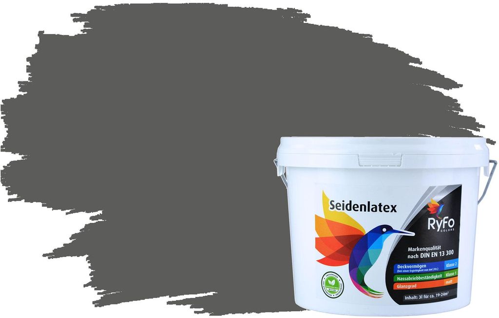 RyFo Colors Seidenlatex Trend Grautöne Dunkelgrau 3l - bunte Innenfarbe, weitere Grau Farbtöne und Größen erhältlich
