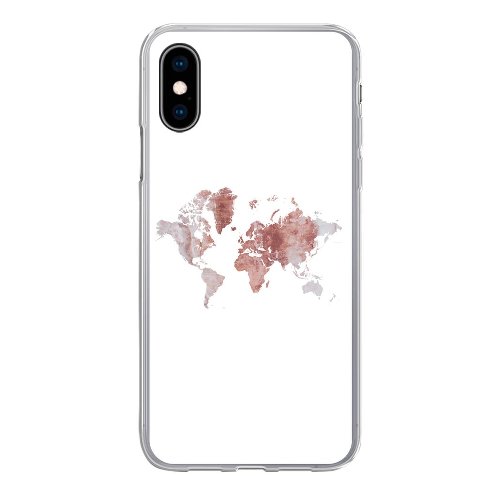 MuchoWow Handyhülle Schutzhülle Hülle für iPhone X Weltkarte - Rosa - Farbe Silikon Softcase Handy Hülle - Handyhülle