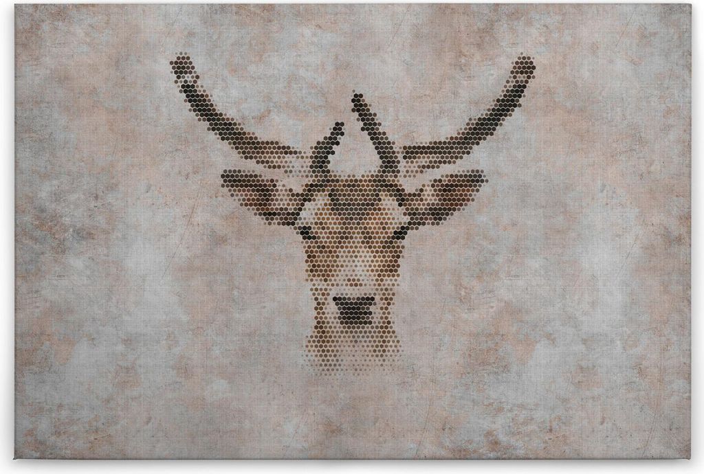 Leinwandbild Wildtiere 60 x 90 cm - Wandbild Hirsch Grau Braun - Keilrahmen Tiere Wohnzimmerdeko Wanddeko Wandgemälde
