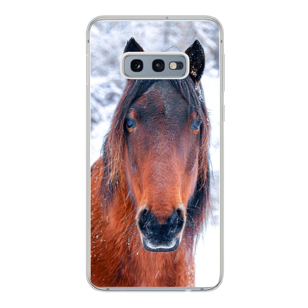 MuchoWow Handyhülle Schutzhülle Hülle für Samsung Galaxy S10e Pferd - Winter - Schneeflocke Silikon Softcase Handy Hülle - Handy