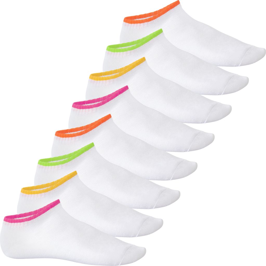 Footstar Herren & Damen Sneaker Socken (8 Paar), Kurze Sportsocken im Neon Look - Neon Flash - Weiß 35-38