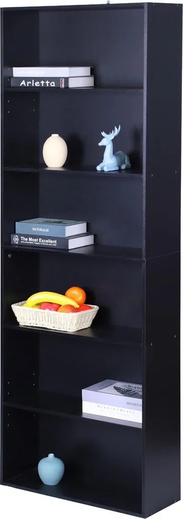 Bibliothèque à étagères réglables amovibles en bois noir mat 120cm