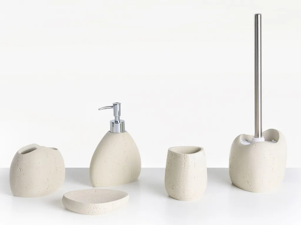 Set de Bain Anti-Calcaire Beige en Résine : Stop au Désordre sur Vasque