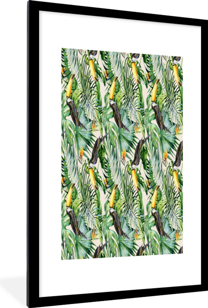 MuchoWow MuchoWow Gerahmtes Poster Paradiesvogelpflanze - Tukan - Tropisch 60x90 cm - Poster mit zchwarzem Bilderrahmen - Dekoration - Wandpost...