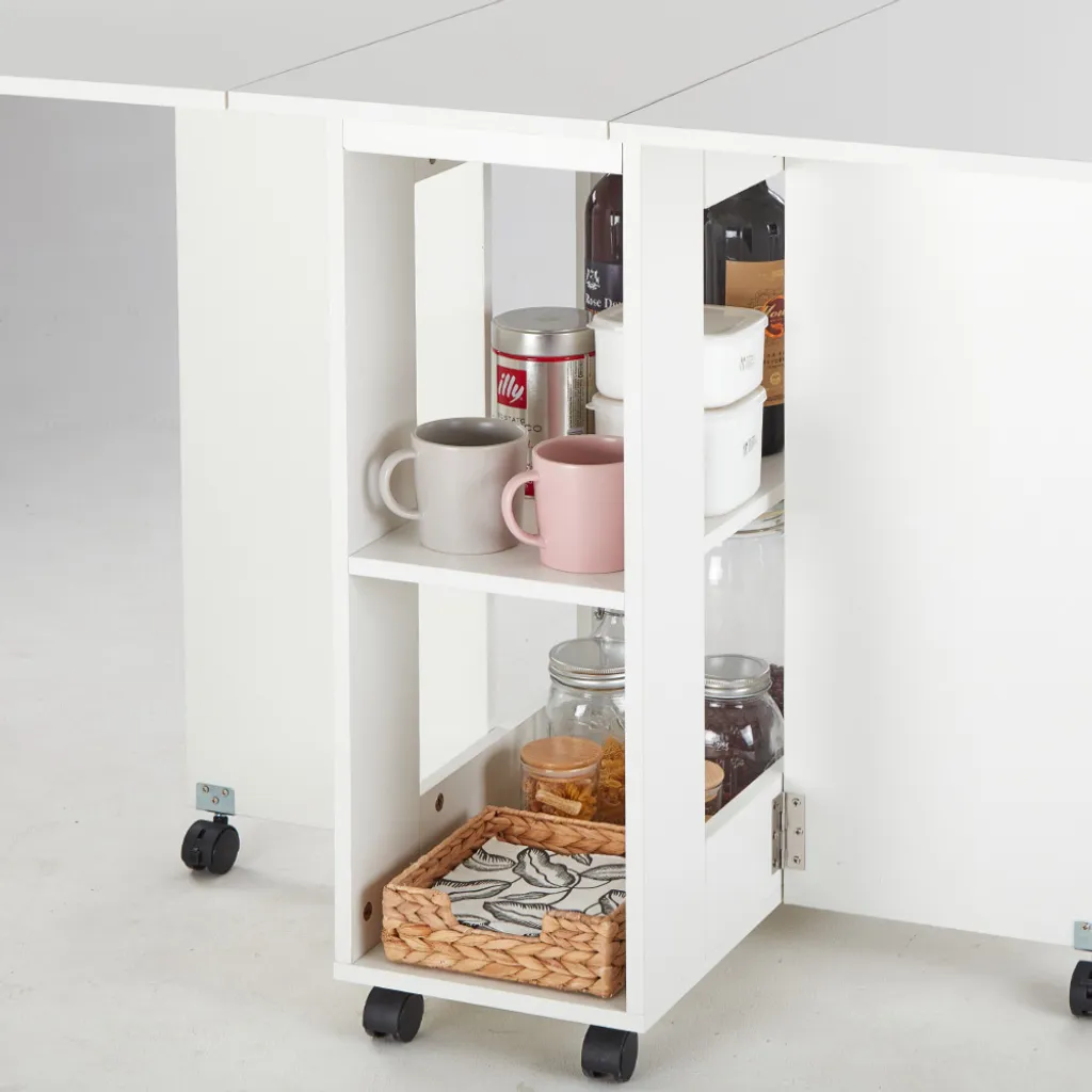 Table à Manger Gain de Place avec 4 Tabourets Encastrables, Blanc - 9