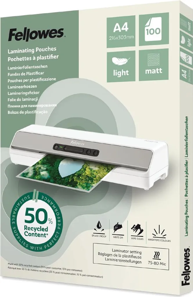 Fellowes 100143437 Pouch Laminazione A5 Opache 80 Micron - Confezione 100