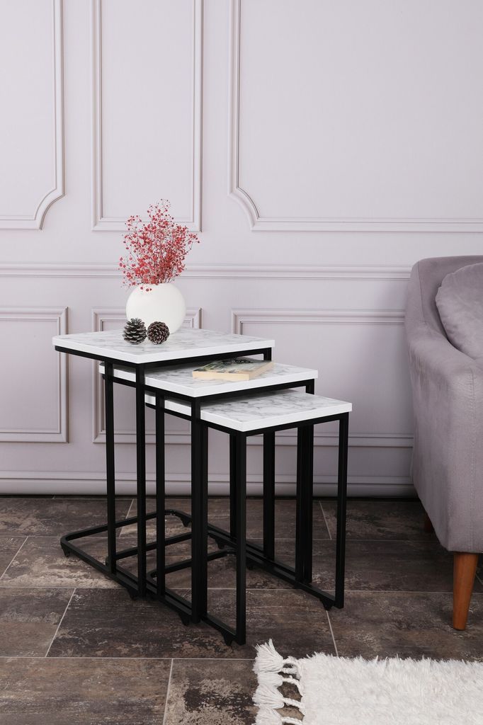 Skye Decor, Ce Metal Zigon - 9404, Satztisch (3 Stück), Weiß, 100 % METALL, 44 x 36 x 53,8 cm