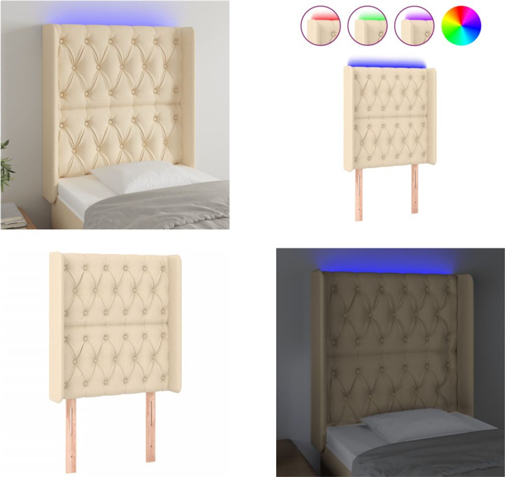 vidaXL LED Kopfteil Creme 83x16x118/128 cm Stoff - LED Kopfteil - LED Kopfteile - Kopfteil - Bett-Kopfteil
